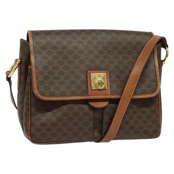 CELINE Macadam Canvas Shoulder Bag Pvc Leather Brown Gold - Picture 1 of 12